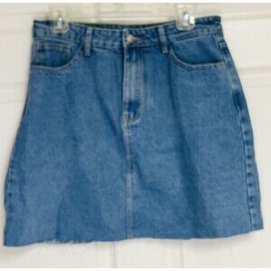 Shein Denim Mini Skirt Size Large Light Wash Raw Hem